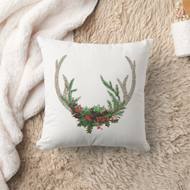Coussin Boho Deer Antlers | Floral de Noël rouge rustique (Couverture)