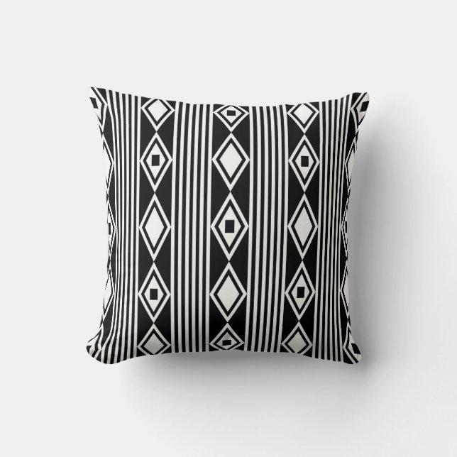 Coussin Boho Diamonds Grandes Blancs Noir (Recto)