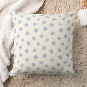 Coussin Boho Ditsy Floral Fleur Sauvage Bleue sur Beige