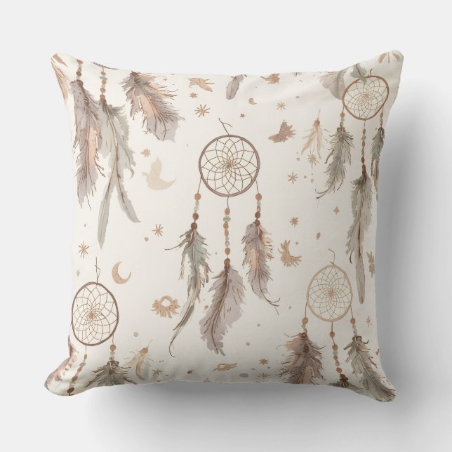 Coussin Boho Dream Catcher Feather Pattern Throw Pillow (Recto)