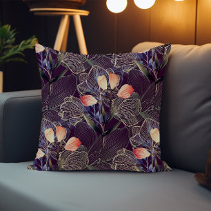 Coussin Boho élégant moderne foncé Floral pourpre foncé