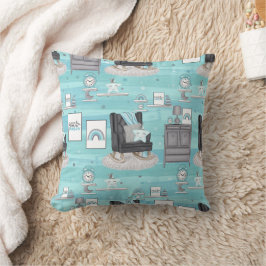 Coussin Boho en neutre avec blues et gris