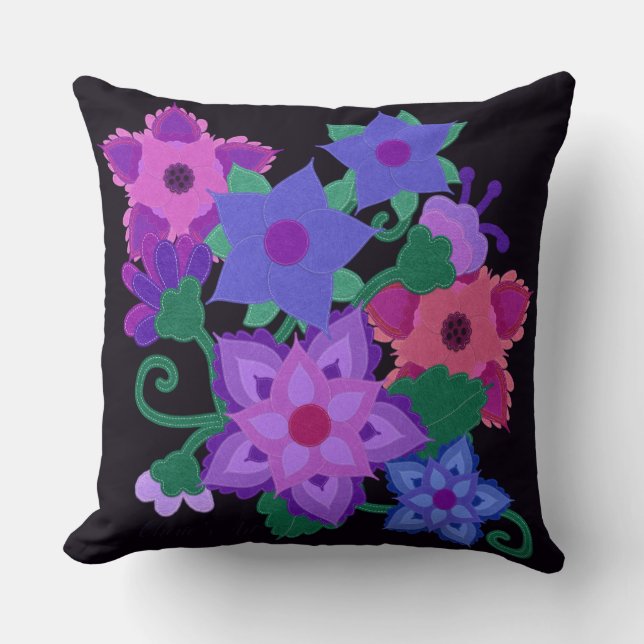 Coussin Boho Faux Felt Fleurs Appliquées (Recto)