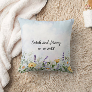 Coussin Boho Fleur sauvage Aquarelle Personnaliser le Mari