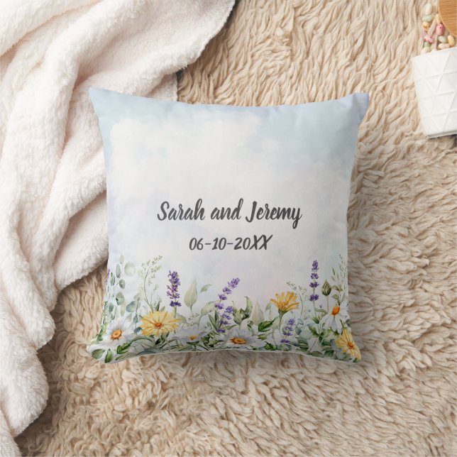 Coussin Boho Fleur sauvage Aquarelle Personnaliser le Mari (Couverture)