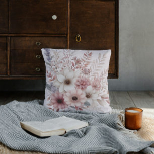 Coussin Boho floral avec une touche de rose