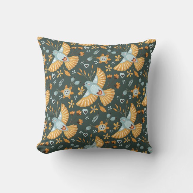 Coussin Boho Floral Birds Motif de jardin (Recto)