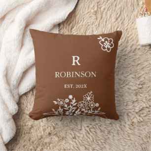 Coussin Boho Floral Orange Brûlé Doux   Monogramme