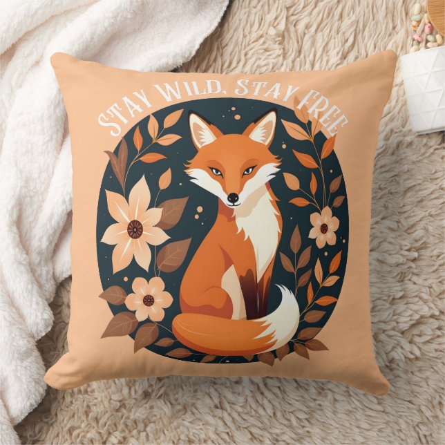 Coussin Boho Fox "Stay Wild, Stay Free" Woodland Design (Couverture)