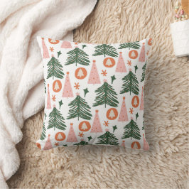 Coussin Boho Green Rose Orange Rustique Arbres de Noël