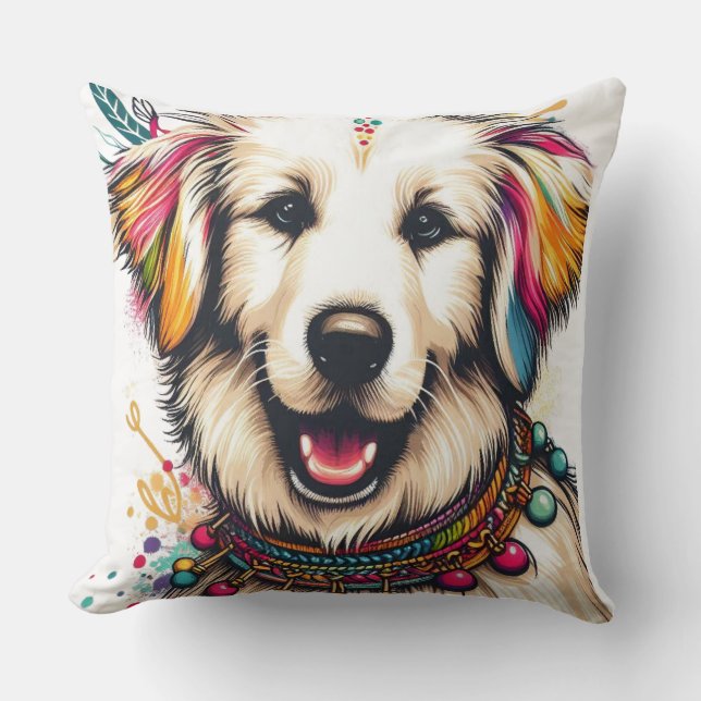 Coussin Boho Happy Dog - Décor élégant et dynamique (Recto)