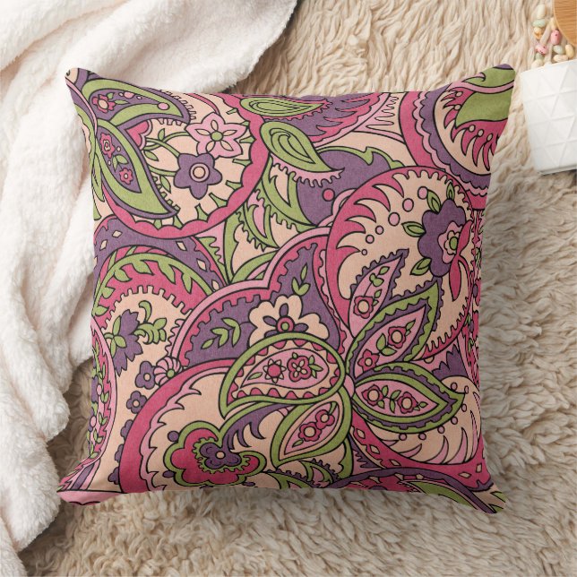 Coussin Boho Hippie rose/vert/violet Floral Paisley (Couverture)