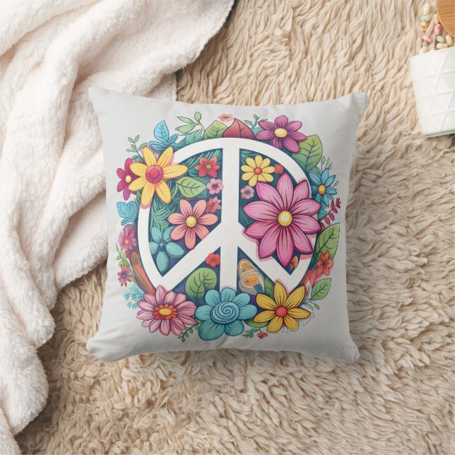 Coussin Boho Hippy 60s 70s Peace Sign (Couverture)
