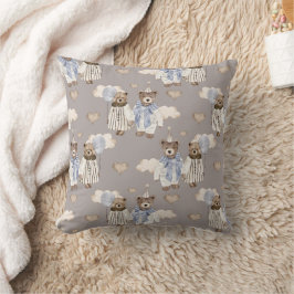 Coussin Boho in Neutrals : Baby Bears in Blues Nursery