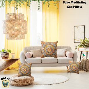 Coussin Boho Jaune Orange Ambre Méditant Soleil