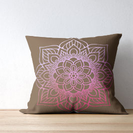 Coussin Boho Mandala Rose Brun