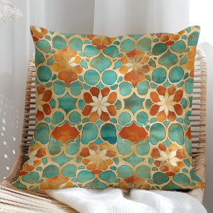 Coussin Boho Marocain Turquoise et Floral Terracotta