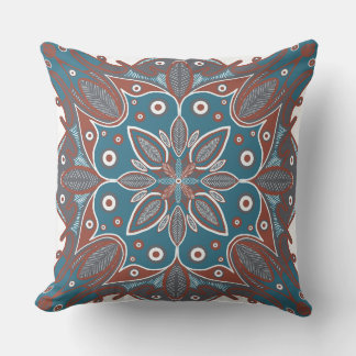 Coussin Boho Minimal Mandala Rust Turquoise