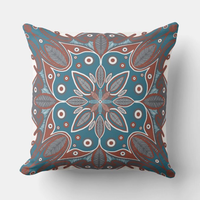 Coussin Boho Minimal Mandala Rust Turquoise (Recto)