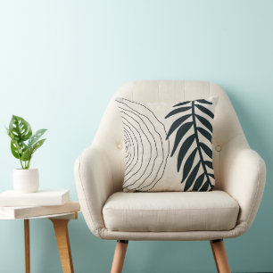 Coussin Boho, Moderne Et Tendance Feuilles Noirs Et Cercle