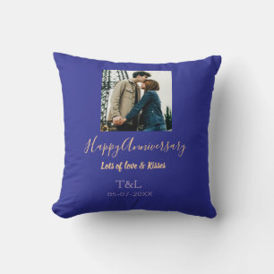 Coussin Boho moderne heureux anniversaire ajouter nom bleu