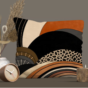 Coussin Boho moderne orange noir neutre