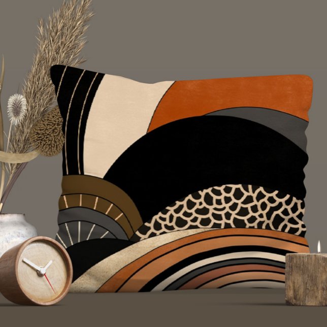 Coussin Boho moderne orange noir neutre (Créateur téléchargé)