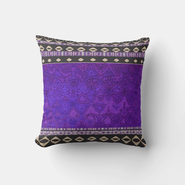 Coussin Boho motif moderne violet coloré (Recto)