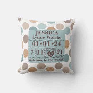 Coussin Boho Motif personnalisé statistiques de naissance