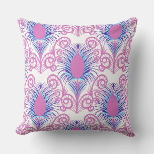 Coussin Boho Neon Pink Jewel Tone Peacock Feather
