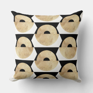 Coussin Boho noir blanc or motif géométrique