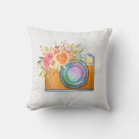 Boho Orange Caméra & Bouquet Floral Aquarelle