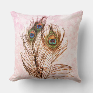 Coussin Boho Peacock Plumes rose Orange Mandala Sun