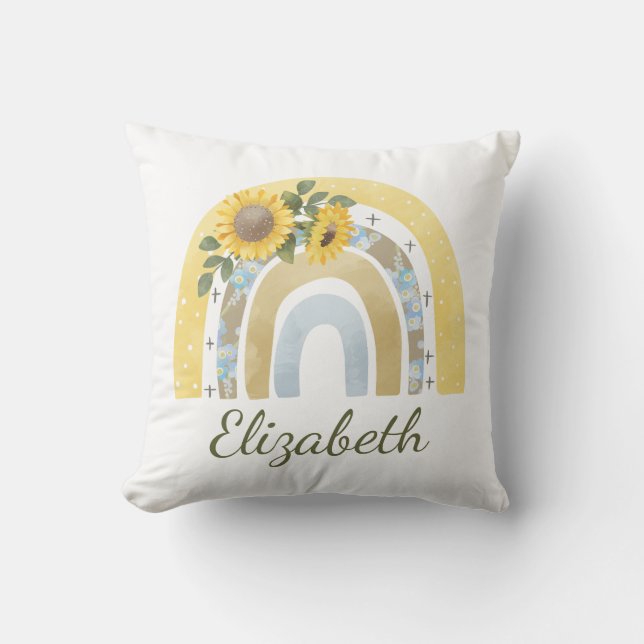 Coussin Boho personnalisé Sunflower Nom arc-en-ciel Fille (Recto)