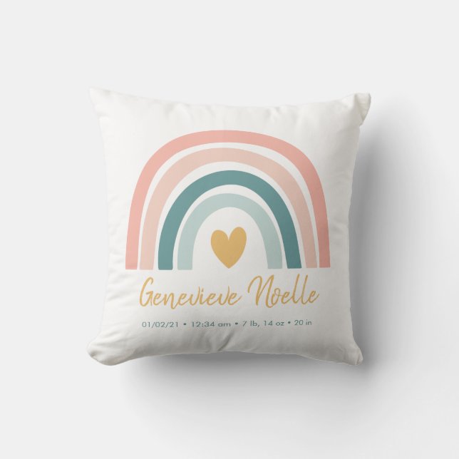 Coussin Boho Rainbow Baby Personnalisé Statistiques de nai (Recto)