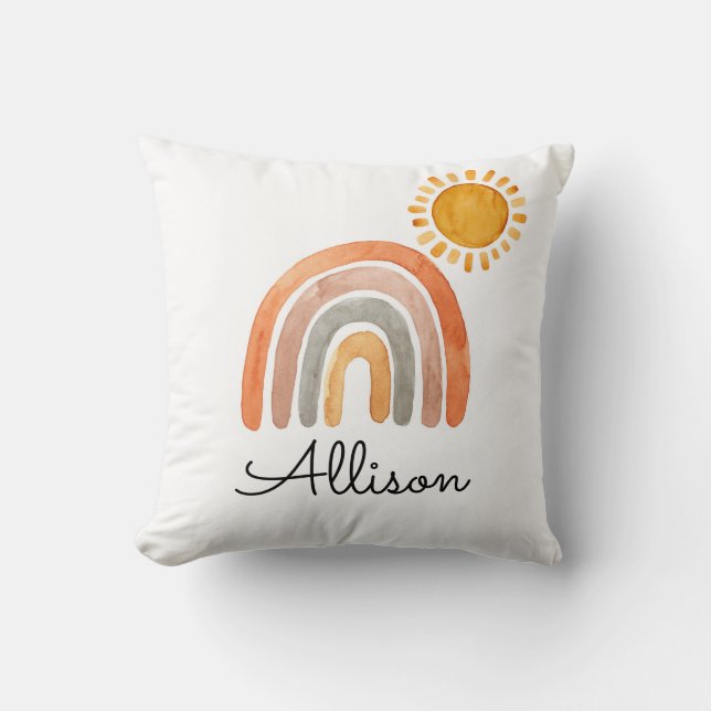 Coussin Boho Rainbow et Sun Watercolor  (Recto)