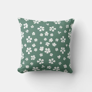 Coussin Boho rétro blanc fleur sauvage avocat vert