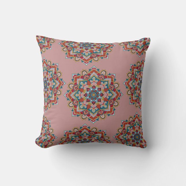 Coussin Boho rose élégant Mandala Peinture Motif Yoga (Recto)