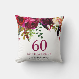 Coussin Boho rose et bordeaux Floral 60e anniversaire Cade
