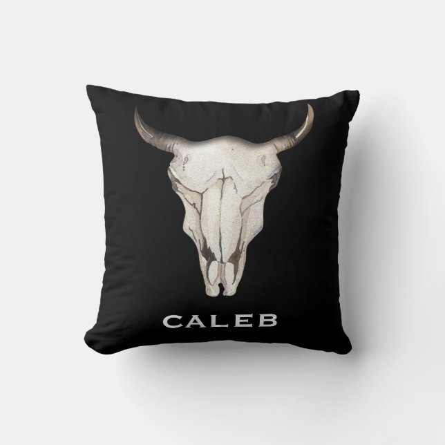 Coussin Boho rustique Bohemian Cow Bull Pays de l'Ouest (Recto)