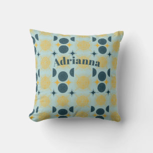 Coussin Boho Soleil Lune Étoiles Bébé Bleu Jaune Personnal