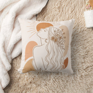 Coussin Boho Sun Goddess – Minimal Line Art Pillow