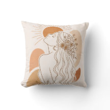 Boho Sun Goddess – Minimal Line Art Pillow