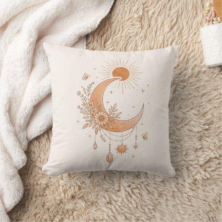 Coussin Boho Sun & Moon Floral Throw Pillow