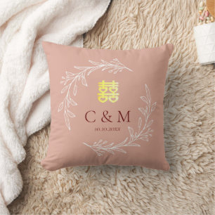 Coussin Boho teintée feuille rose wreath moderne mariage c