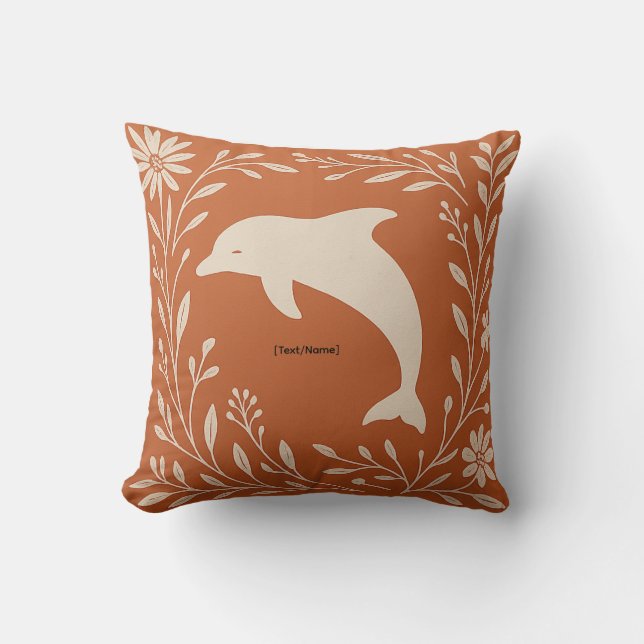 Coussin Boho Terracotta Dolphin Pillow | Add Text/Name (Recto)