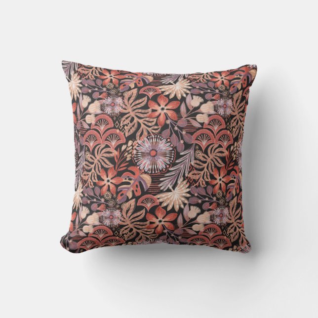 Coussin Boho Terracotta Floral Pattern (Recto)