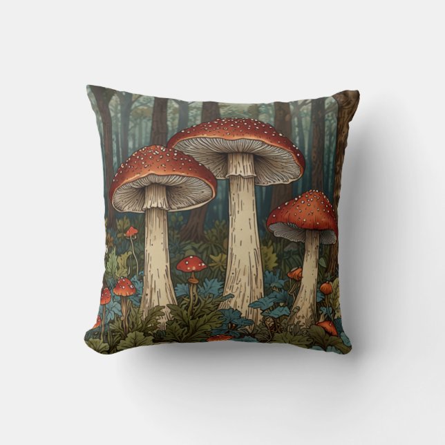 Coussin Boho vintage champignons forêt (Recto)