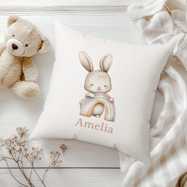 Coussin Boho Woodland Bunny Rainbow Nursery (Créateur téléchargé)