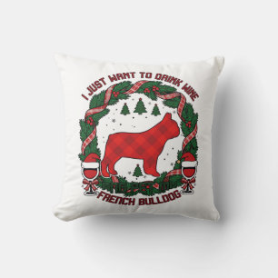 Coussin Boire du vin Bouledogue français Chien Rouge Carre